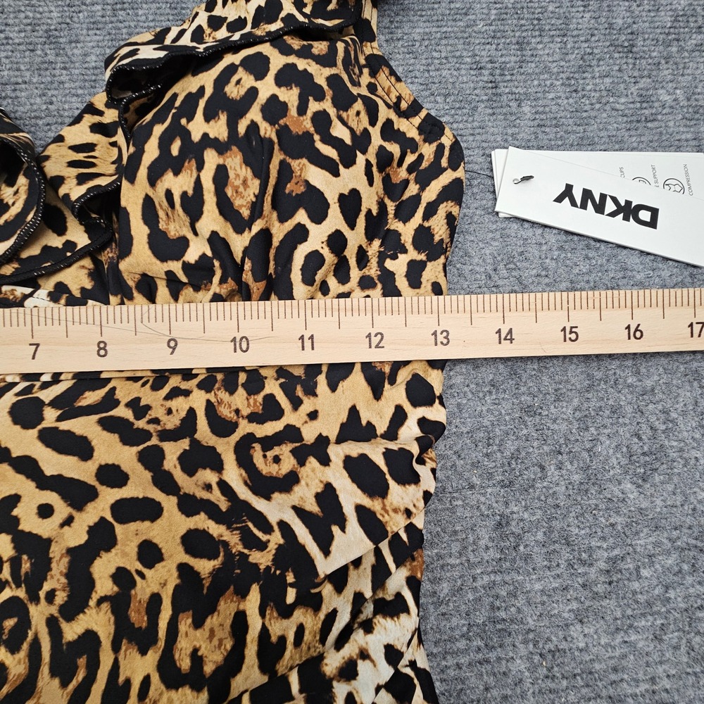 DKNY One Piece Swimsuit Women UPF 40+ M Brown Leopard Print Ruffle Tummy Control - Picture 6 of 9